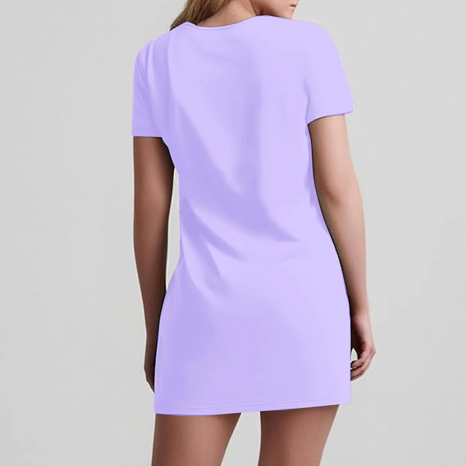 Womens Dress Loose Fit V Neck Casual Solid Color 2025 Summer Dresses Fashion Short Sleeve Mini Dress with Pockets
