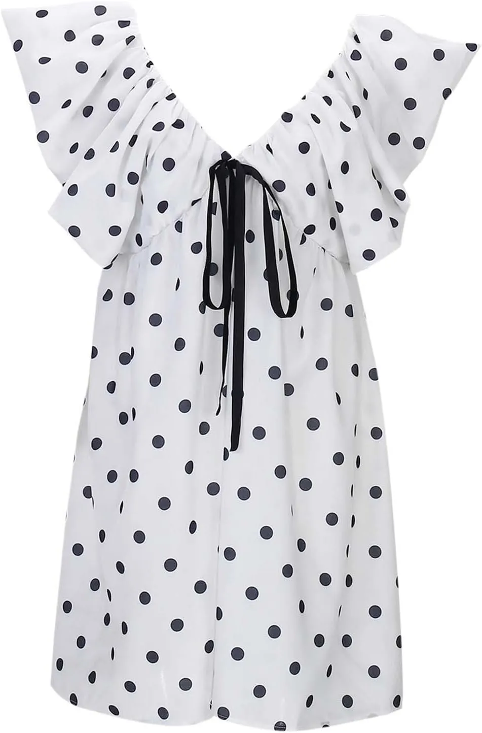 Women's Floral Print Mini Dress V Neck Puff Sleeve Short Babydoll Bow Dress Boho Floral Bow Flowy Sundresses