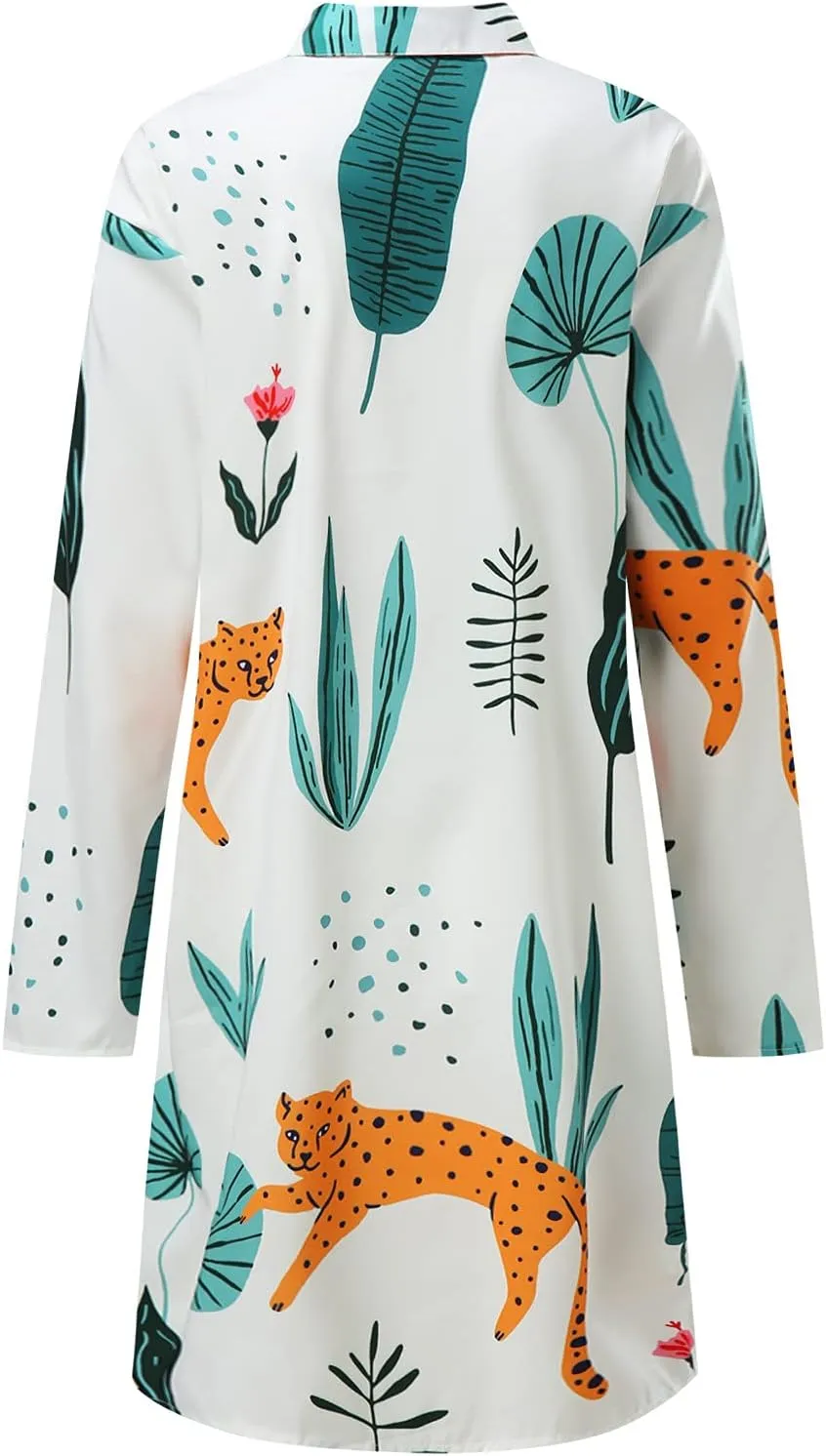 Women's Flowy Floral Print Button Down Lapel Midi Beach Dress Casual Loose Long Sleeve Knee Length Plus Size Dresses