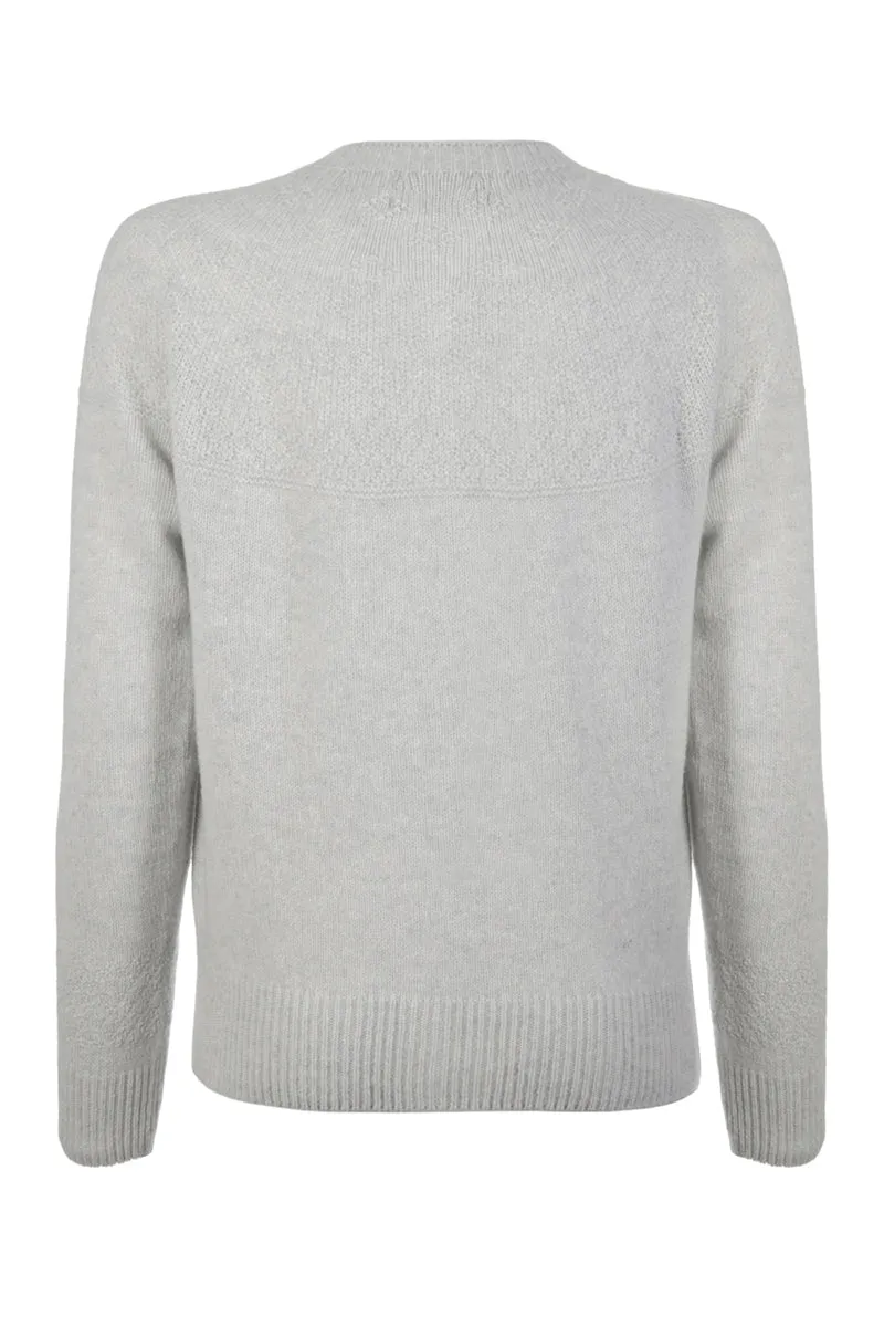 Womens Geelong Superfine Lambswool Gansey Cardigan - Silver Grey