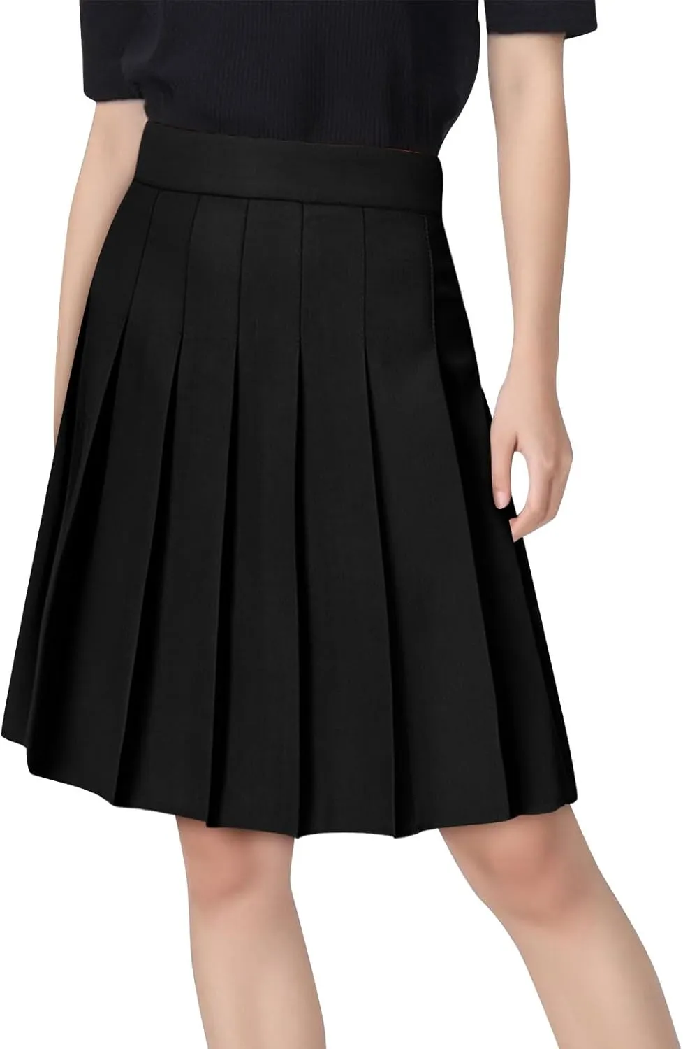 Women's High Waisted Pleated Midi Skirt, Solid Color Basic A-Line Skirts School Uniform Outdoor Sports Tennis Skirt
