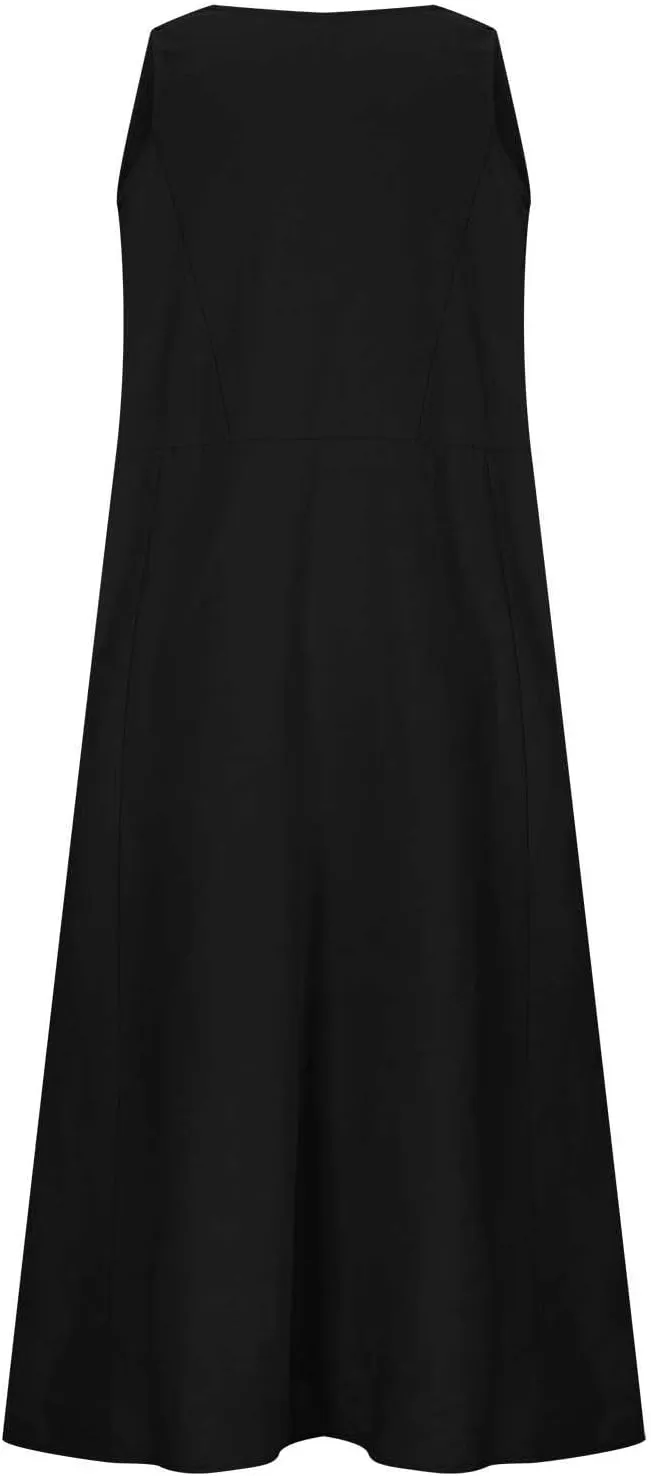 Women's Linen Maxi Dresses 2025 Summer Plus Size Sleeveless Flowy Sundress Beach Vacation Long Tank Dress with Pockets