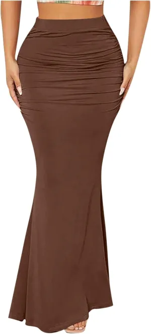 Womens Maxi Bodycon Long Skirt Dressy Elegant High Waisted Ruffle Ruched Flowy Mermaid Skirts Evening Party Clubwear