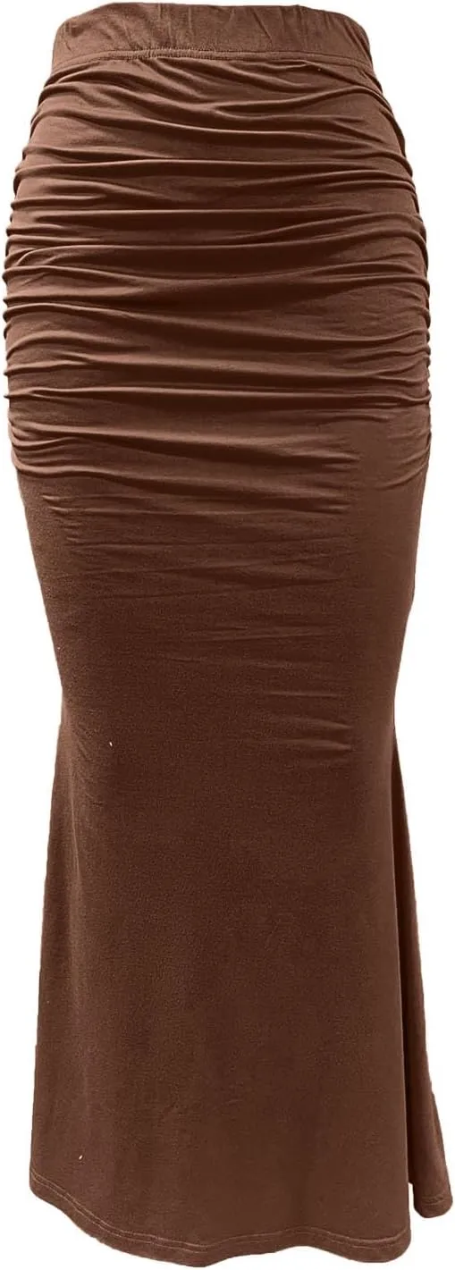 Womens Maxi Bodycon Long Skirt Dressy Elegant High Waisted Ruffle Ruched Flowy Mermaid Skirts Evening Party Clubwear