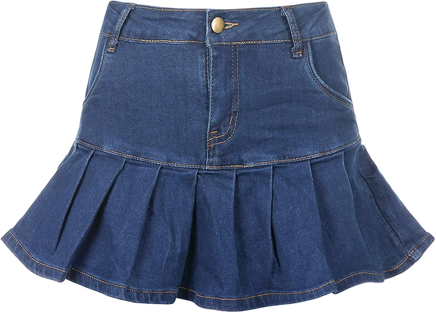 Womens Pleated Jean Skirt A-Line High Waisted Women Denim Mini Skirt Jean Skirts Skorts for Women with Pockets