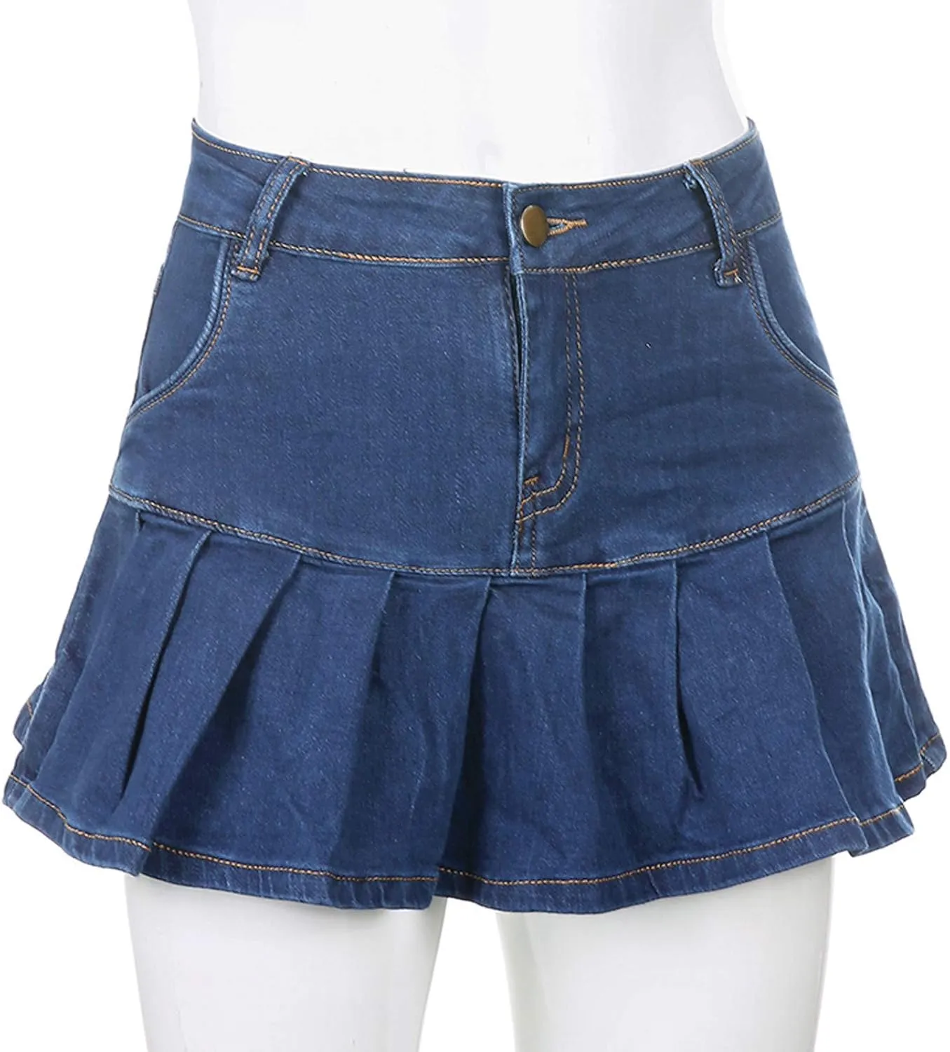 Womens Pleated Jean Skirt A-Line High Waisted Women Denim Mini Skirt Jean Skirts Skorts for Women with Pockets
