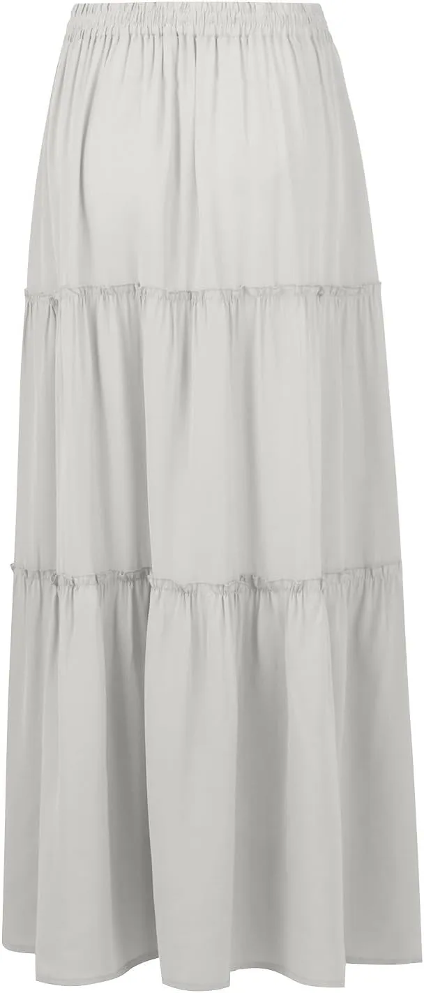 Women's Pleated Skirt Casual Loose Trendy Elastic High Waist Floral Print Boho Sun Beach Long Maxi Skirts, S-2XL