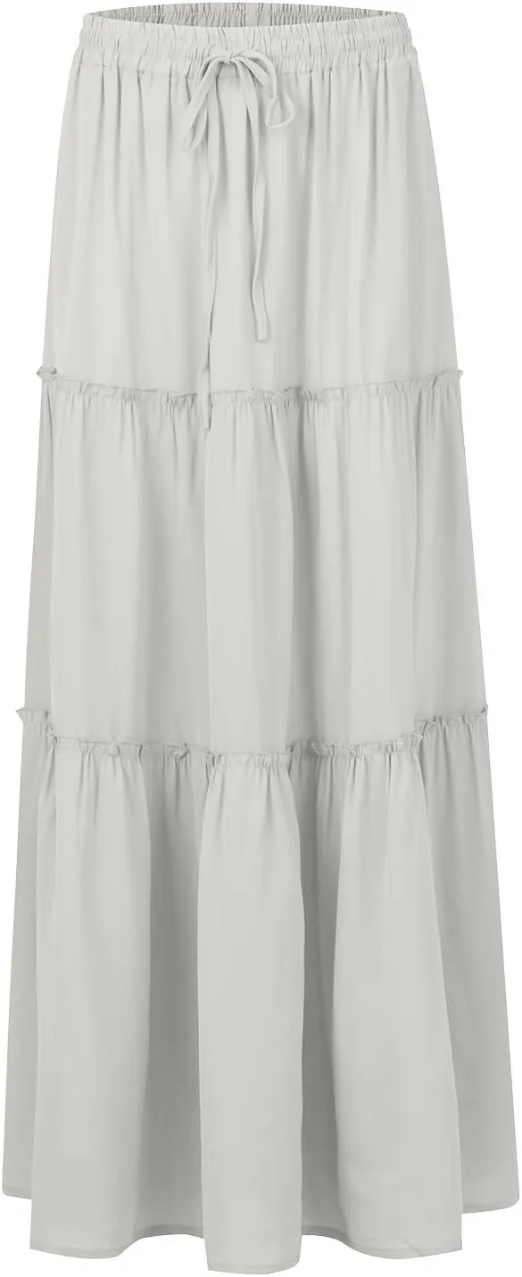 Women's Pleated Skirt Casual Loose Trendy Elastic High Waist Floral Print Boho Sun Beach Long Maxi Skirts, S-2XL