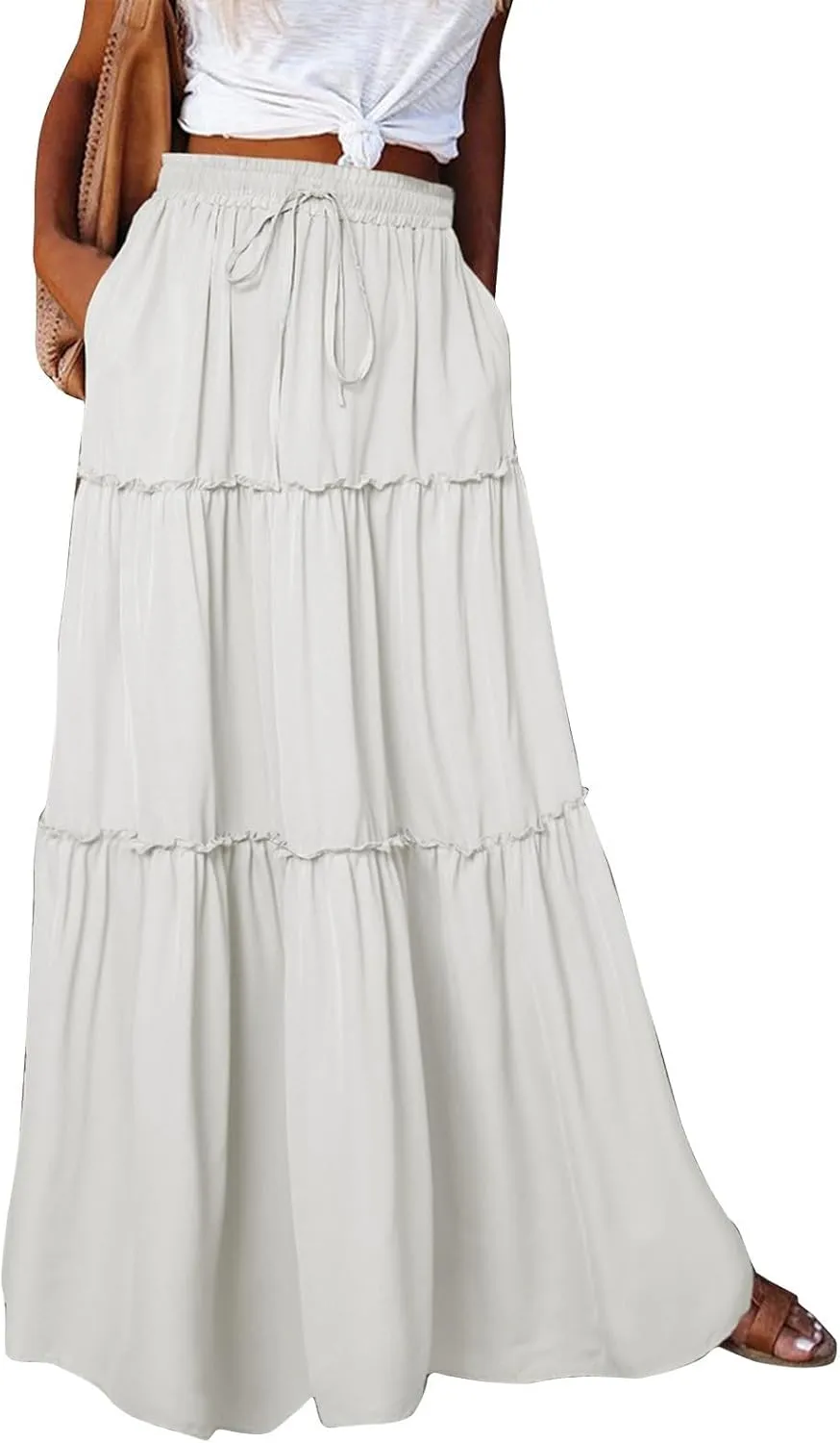 Women's Pleated Skirt Casual Loose Trendy Elastic High Waist Floral Print Boho Sun Beach Long Maxi Skirts, S-2XL