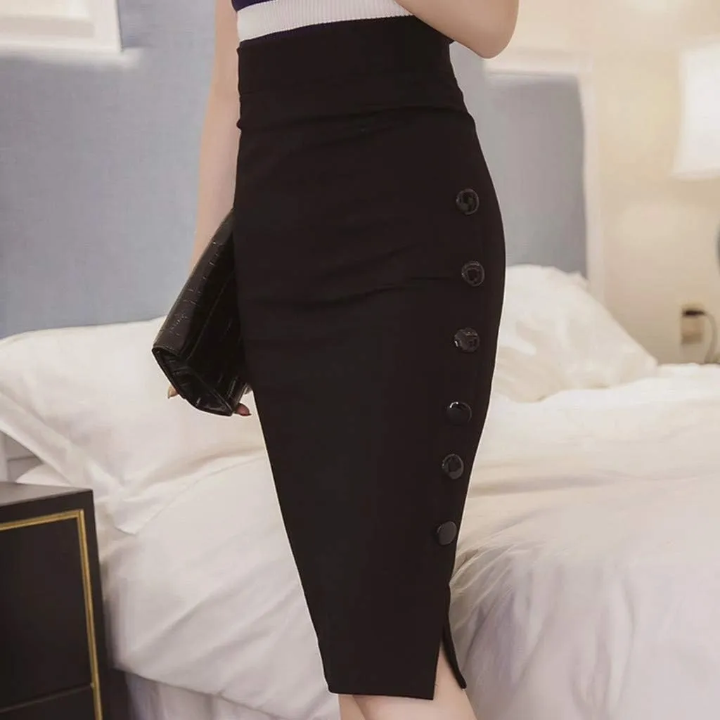 Women's Sexy Skirts Warp Bodycon Skirts Classic Fashion Side Button Down High Waisted Skirts Slim-Fit Casual Skirt