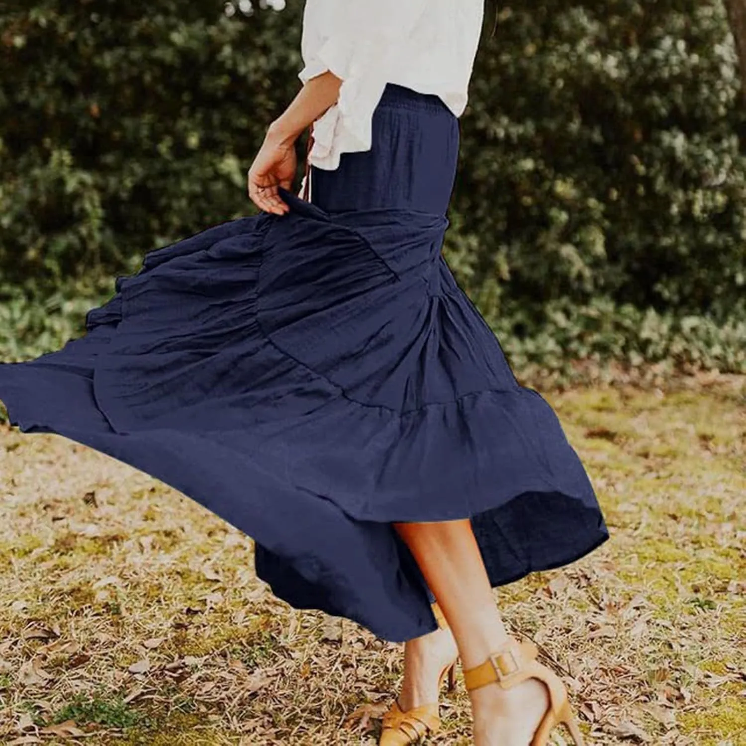 Women's Solid High Rise Boho Pleated A Line Summer Long Skirts for Women Skirt High Waist Dress Fashion Graceful Robe