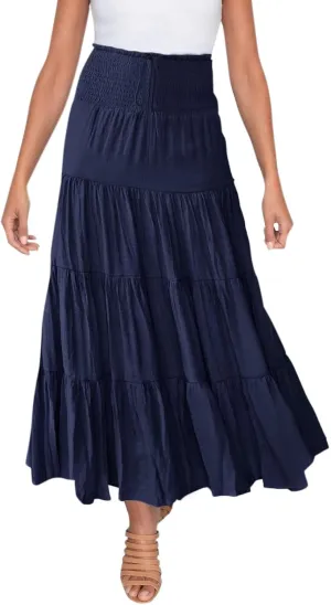 Women's Solid High Rise Boho Pleated A Line Summer Long Skirts for Women Skirt High Waist Dress Fashion Graceful Robe