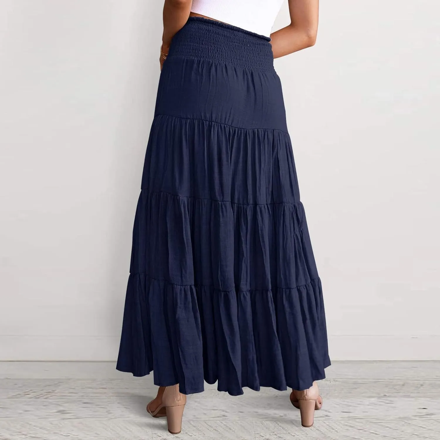 Women's Solid High Rise Boho Pleated A Line Summer Long Skirts for Women Skirt High Waist Dress Fashion Graceful Robe