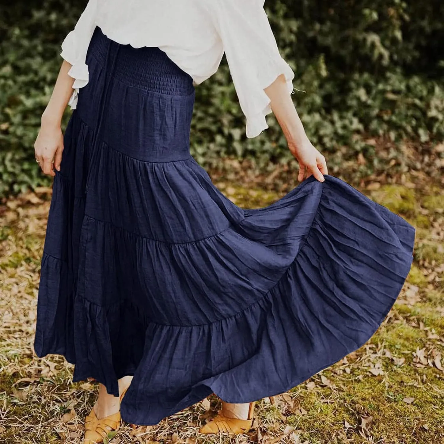 Women's Solid High Rise Boho Pleated A Line Summer Long Skirts for Women Skirt High Waist Dress Fashion Graceful Robe