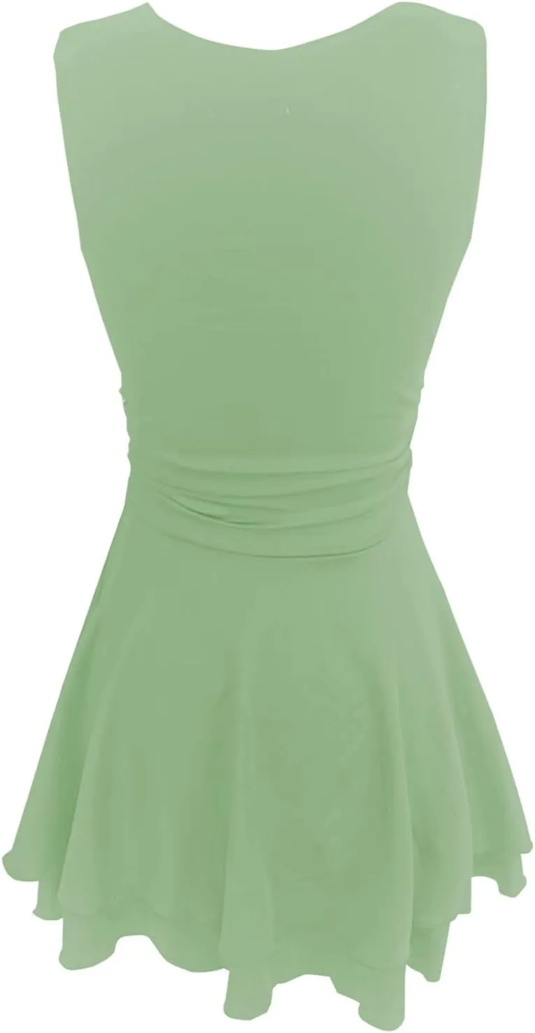 Women's Square Neck Ruffle Hem Mini Dress Ruched Waist Short Party Dresses Sleeveless Tiered A Line Short Dresses