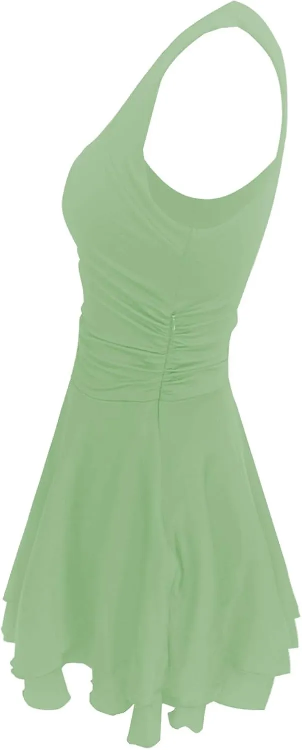 Women's Square Neck Ruffle Hem Mini Dress Ruched Waist Short Party Dresses Sleeveless Tiered A Line Short Dresses