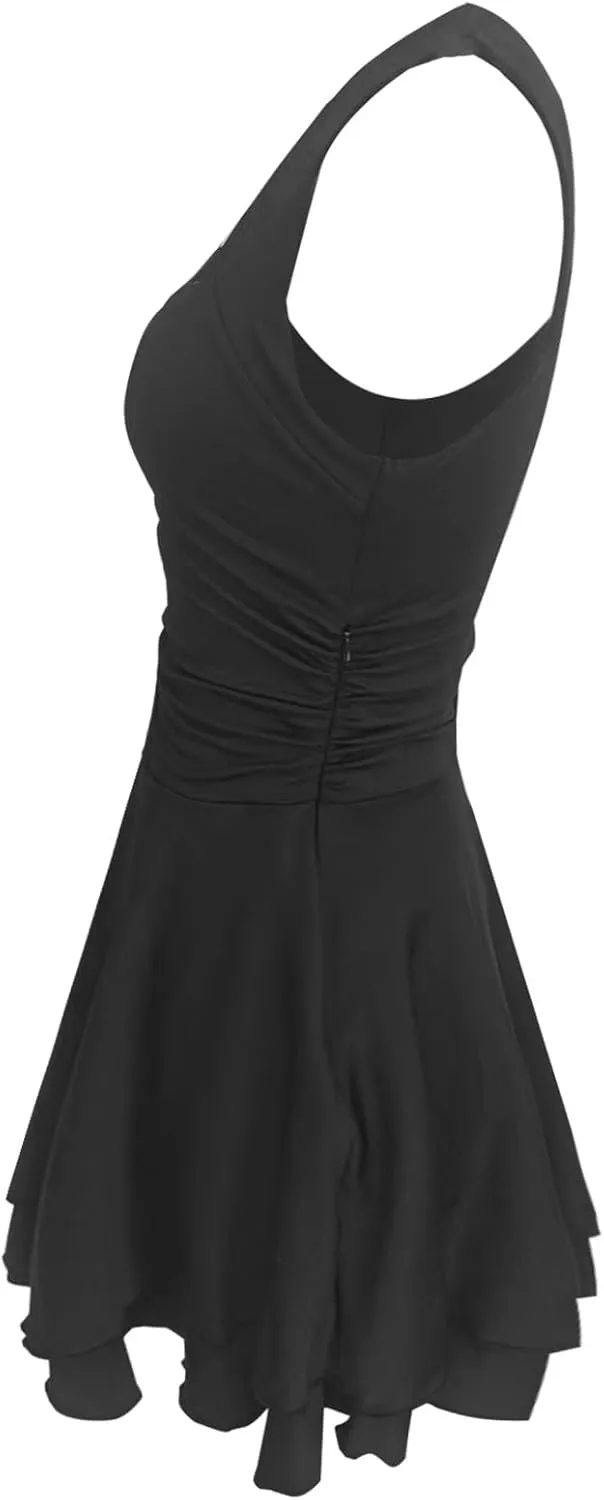 Women's Square Neck Ruffle Hem Mini Dress Ruched Waist Short Party Dresses Sleeveless Tiered A Line Short Dresses