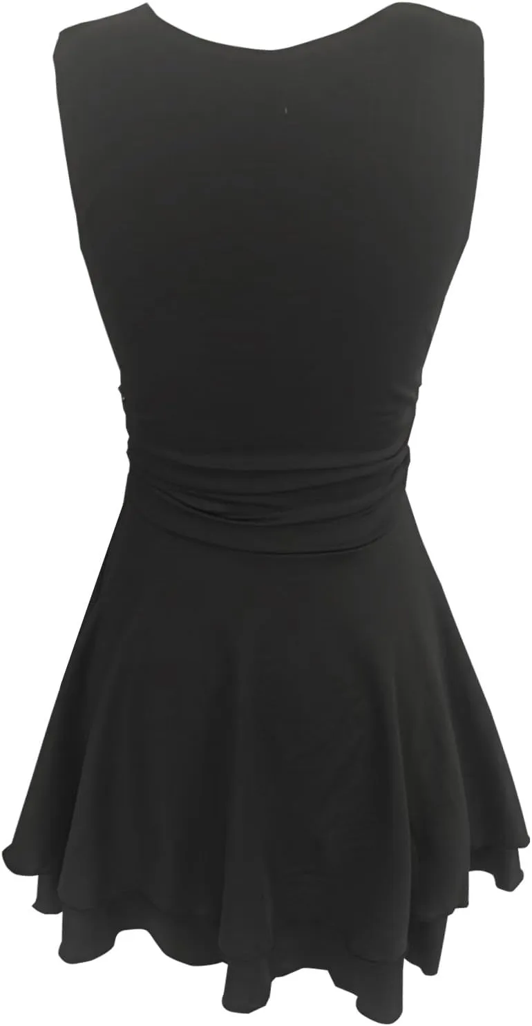Women's Square Neck Ruffle Hem Mini Dress Ruched Waist Short Party Dresses Sleeveless Tiered A Line Short Dresses