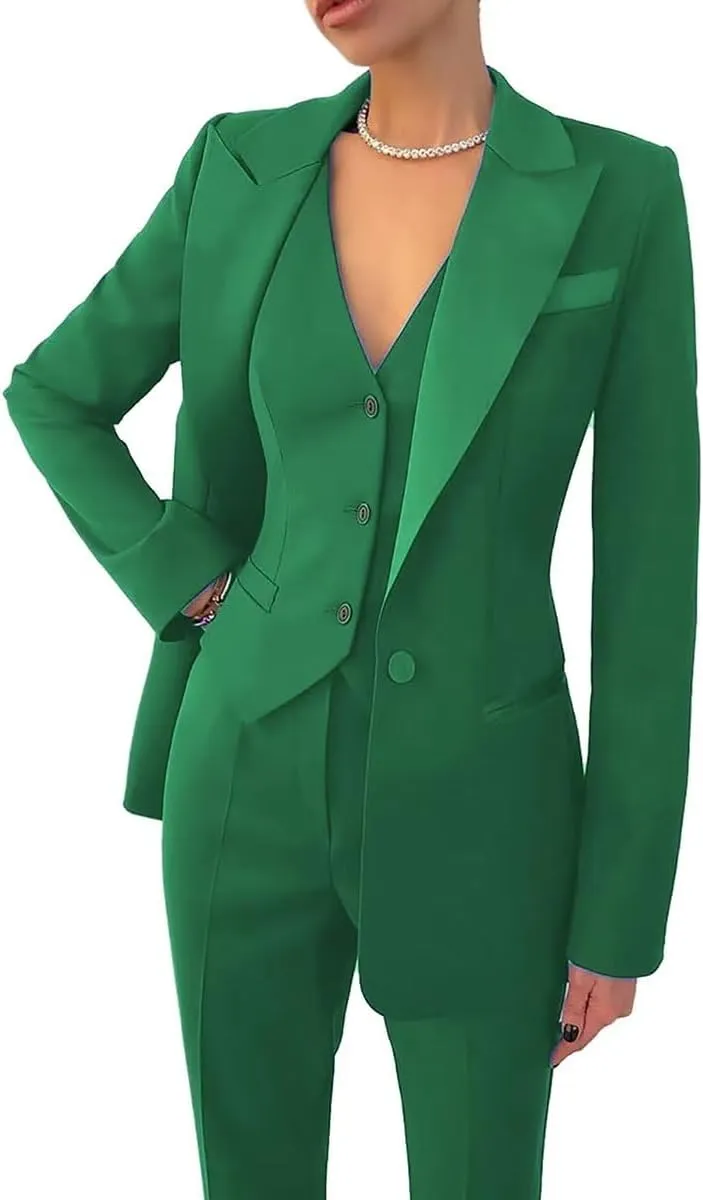 Women's Suiting 3 Piece Suit Set for Women Business Work Solid Notched Lapel Suit Blazer Pants Set Office Lady Outfits Suit