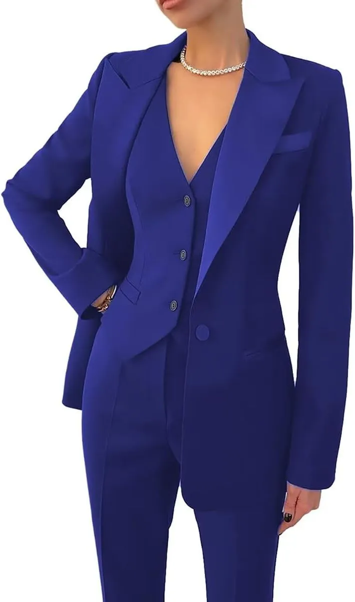Women's Suiting 3 Piece Suit Set for Women Business Work Solid Notched Lapel Suit Blazer Pants Set Office Lady Outfits Suit