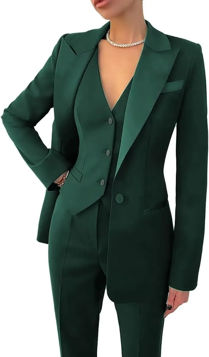 Women's Suiting 3 Piece Suit Set for Women Business Work Solid Notched Lapel Suit Blazer Pants Set Office Lady Outfits Suit