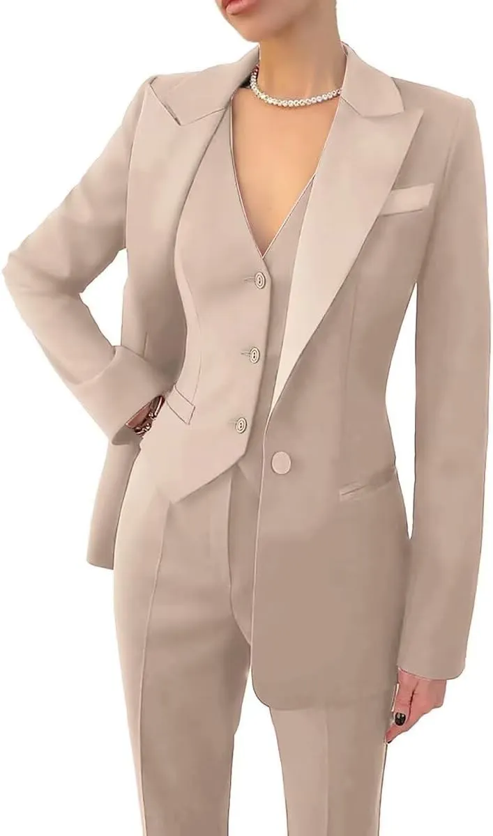 Women's Suiting 3 Piece Suit Set for Women Business Work Solid Notched Lapel Suit Blazer Pants Set Office Lady Outfits Suit