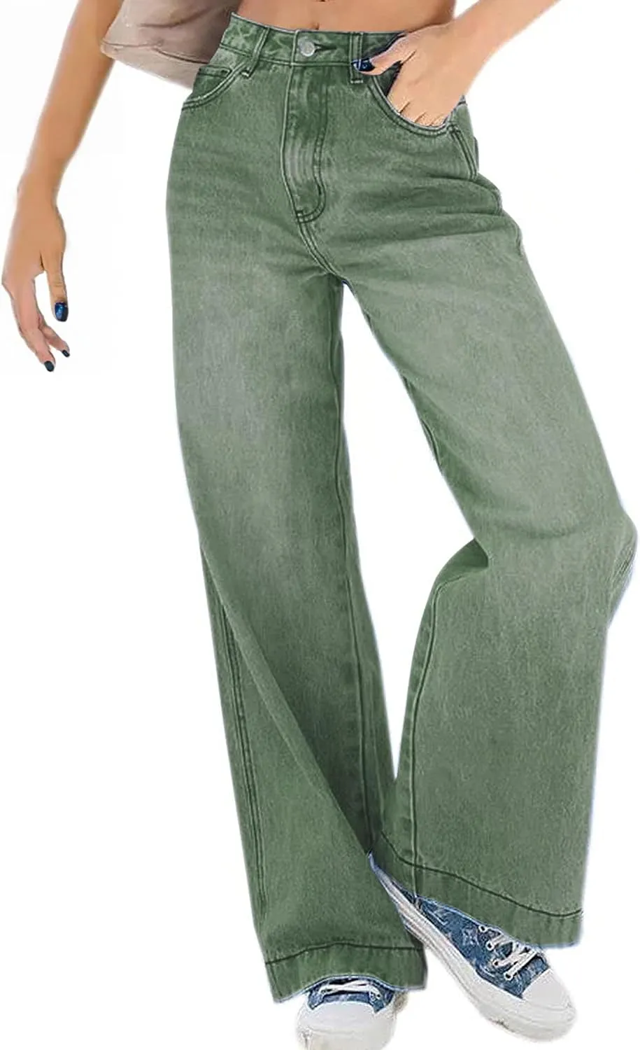 Womens Wide Leg Jeans - Baggy Loose Boyfriend Denim Pants