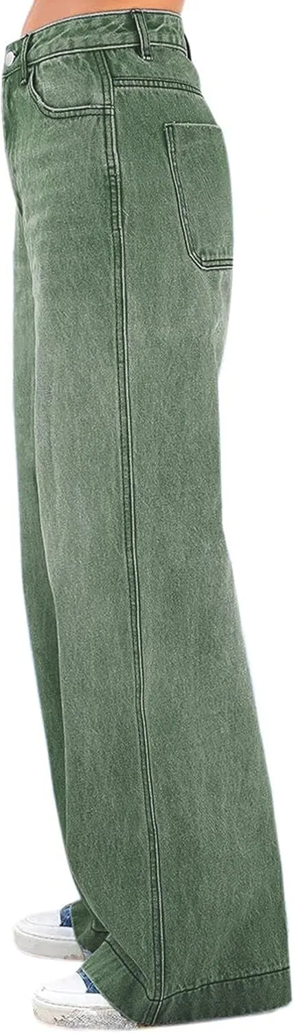 Womens Wide Leg Jeans - Baggy Loose Boyfriend Denim Pants