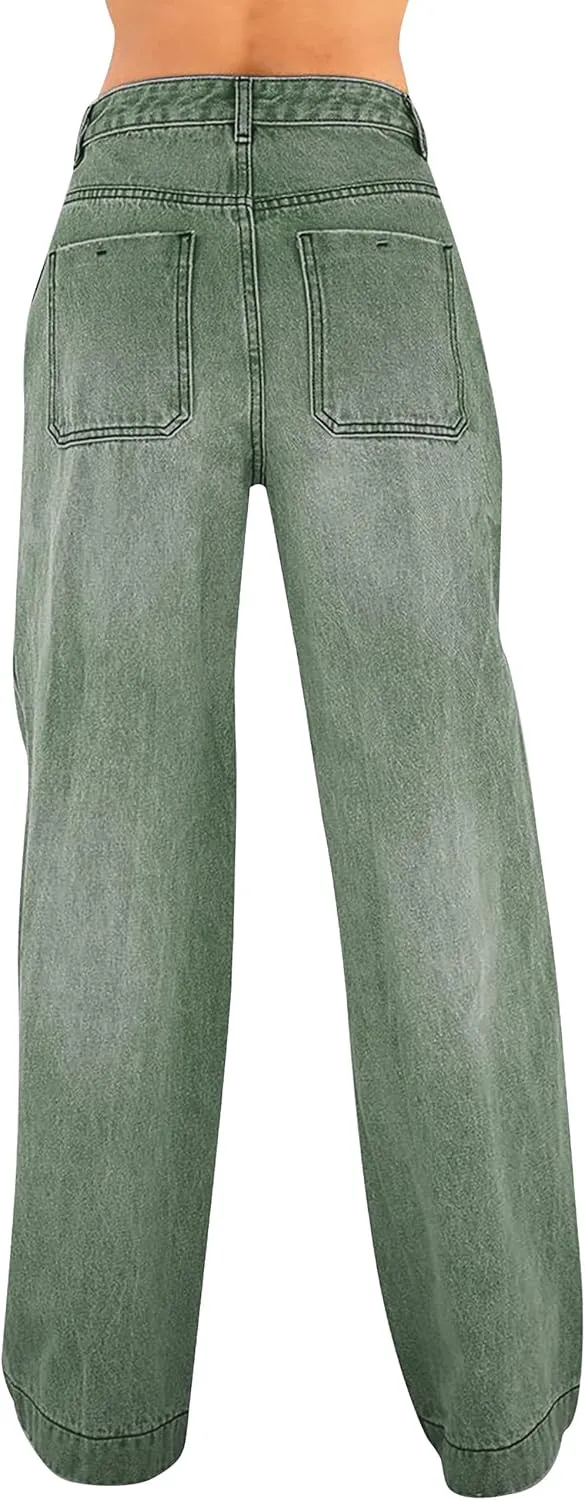 Womens Wide Leg Jeans - Baggy Loose Boyfriend Denim Pants