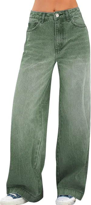 Womens Wide Leg Jeans - Baggy Loose Boyfriend Denim Pants