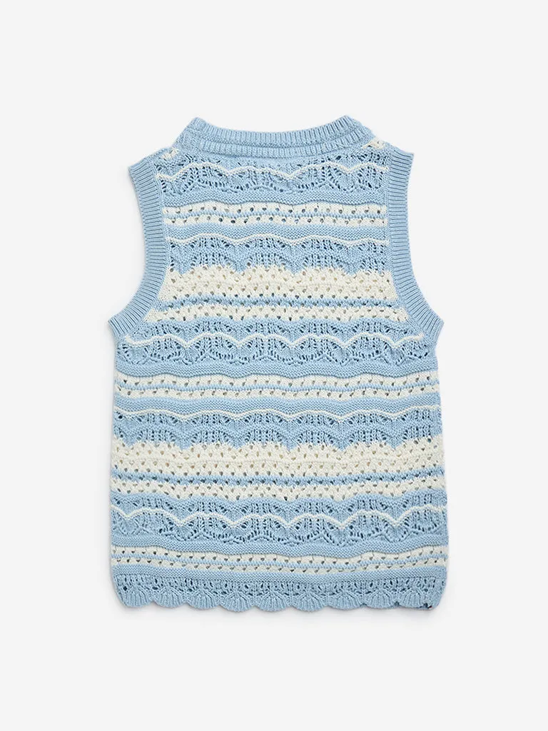 Y&F Kids Light Blue Knit-Textured Cotton-Blend Top