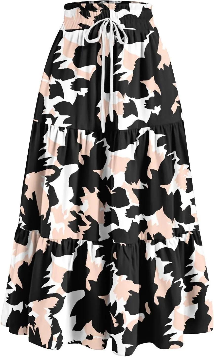 Yesunpxs Womens Casual Maxi Skirts Summer 2025 High Waist Boho Skirts Floral Printed Long Flowy Skirt Beach Vacation Clothes
