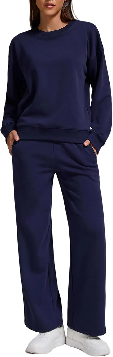 ZFLM Casual Workout Two Piece Outfits Long Sleeve Top Pullover High Waist Drawstring Jogger Pants Tracksuit Sets Streetwear