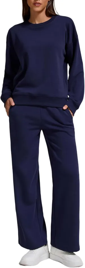 ZFLM Casual Workout Two Piece Outfits Long Sleeve Top Pullover High Waist Drawstring Jogger Pants Tracksuit Sets Streetwear